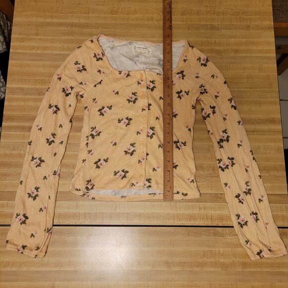 Lucky Brand Floral Button-Up Cardigan Women's XS Stretchy Peach Knit Long Sleeve - Picture 7 of 7
